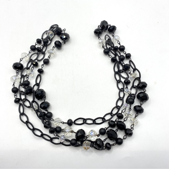 Black & Clear Glass Beads Chain Long Necklace - Picture 5 of 7